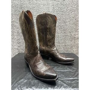 Lucchese Corbin Mad Dog‎ Goat Leather Western Cowboy Boots Chocolate Mens 8 EE